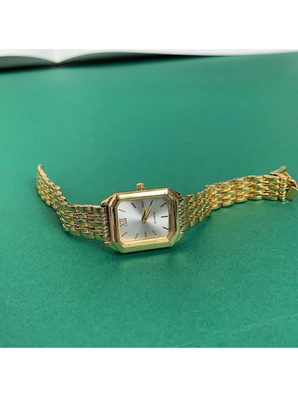 Y2K 2000s Vintage Minimalist Classy Stainless Steel Rectangular Gold And White F